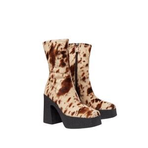 NIB Stella McCartney Skyla EU 38.5 US 8.5 Appaloosa Print Platform Ankle Boots